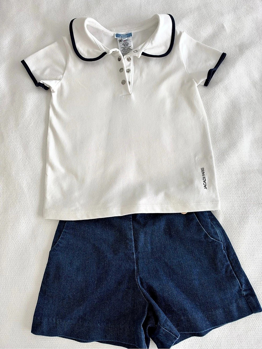 Jacadi Paris Polo and Shorts Set Girls 5A White & Blue